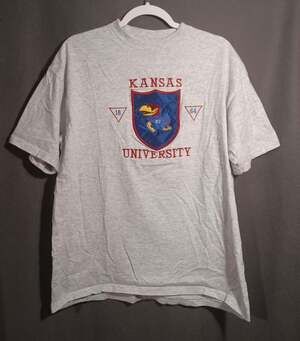 Vintage Kansas Jayhawks Gray Tee Large Embroidered Signal Sports USA Made